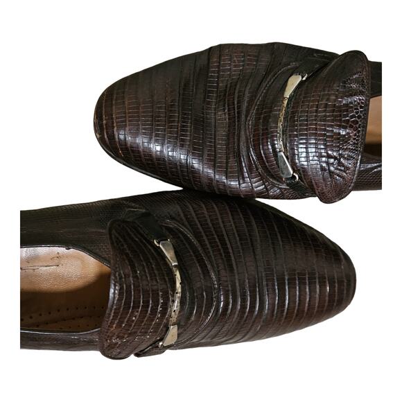 Vintage Men Lizard Skin Loafers Brown Horsebit Sz 8 Leather Italy main image 2